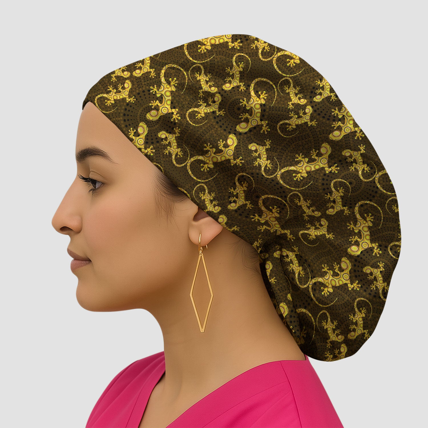 Australian Gecko Dot Art Inspired Nursing Scrub Caps for Women