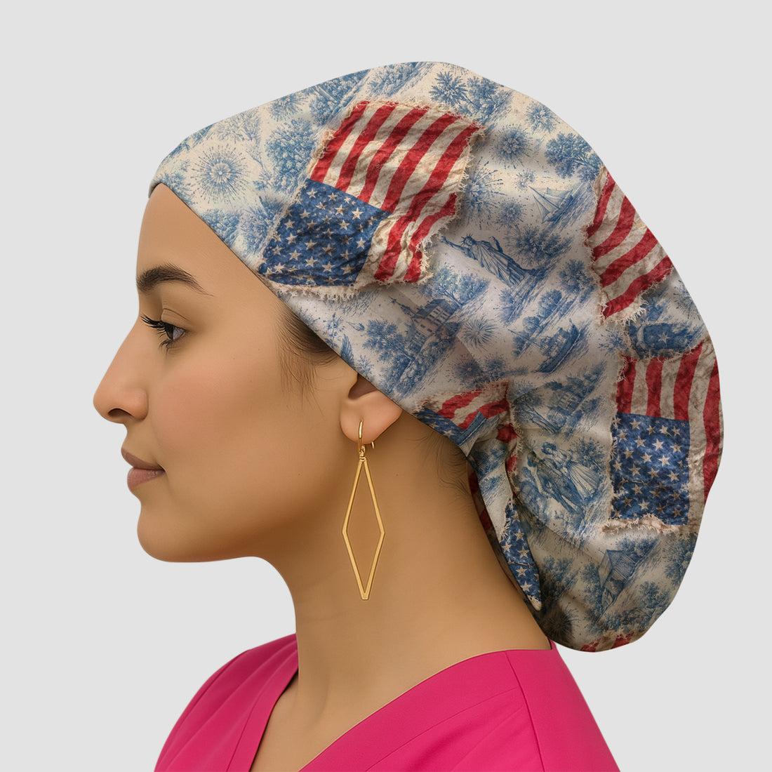 Vintage American Flag Toile Pattern Scrub Cap, Surgical Caps for Doctors