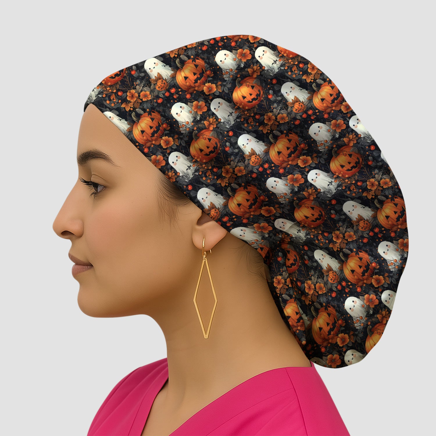 Spooky Halloween Ghost And Pumpkin Pattern Scrub Cap, Surgical Caps for Doctors