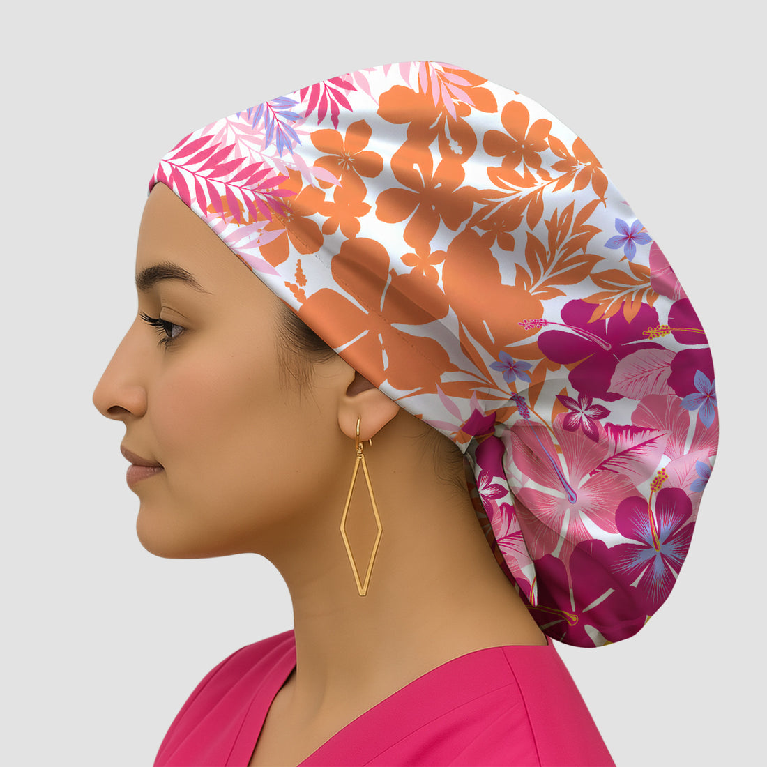 Cheerful Tropical Hibiscus Bloom Pattern Scrub Cap, Surgical Caps for Doctors