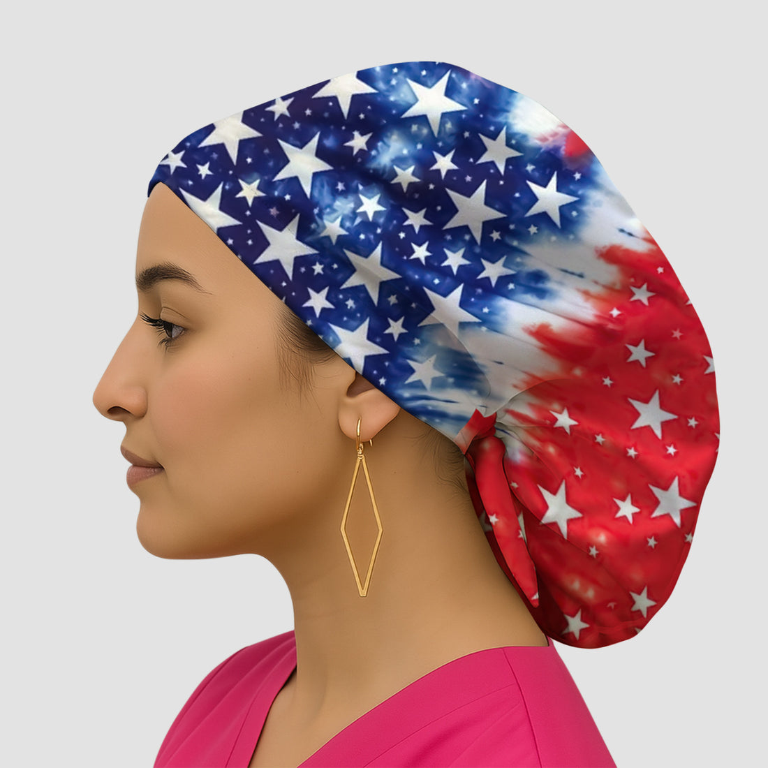 Patriotic Stars Tie Dye Pattern Scrub Cap, Surgical Caps for Doctors