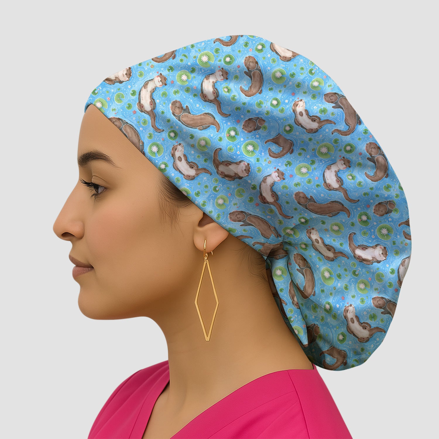 Cute Otter Lily Pond Nurse Print Scrub Cap, Surgical Caps for Doctors