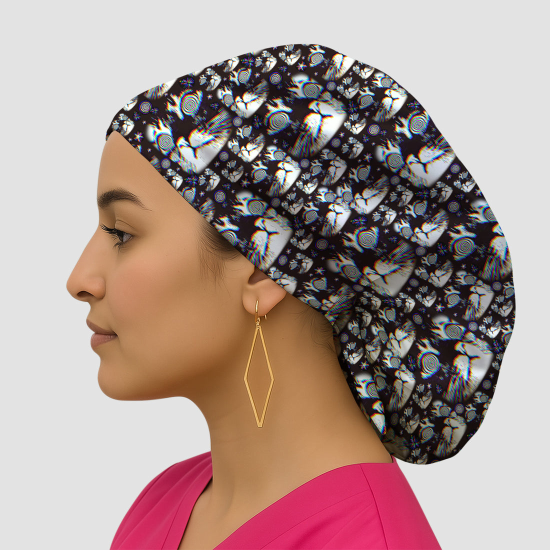 Funny Cosmic Cat Eye Spiral Pattern Scrub Cap, Surgical Caps for Doctors