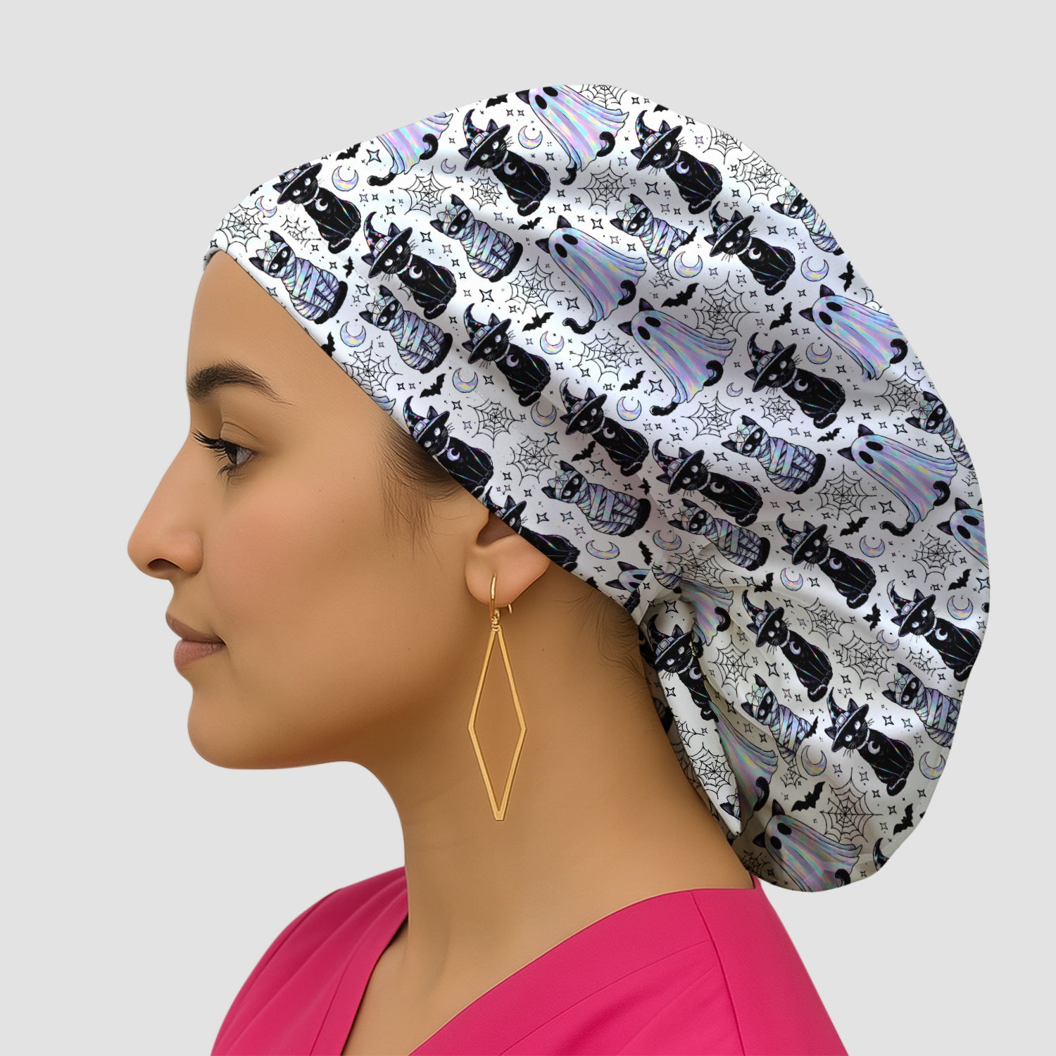Ghost Witch Cat Pattern Scrub Cap, Surgical Caps for Doctors