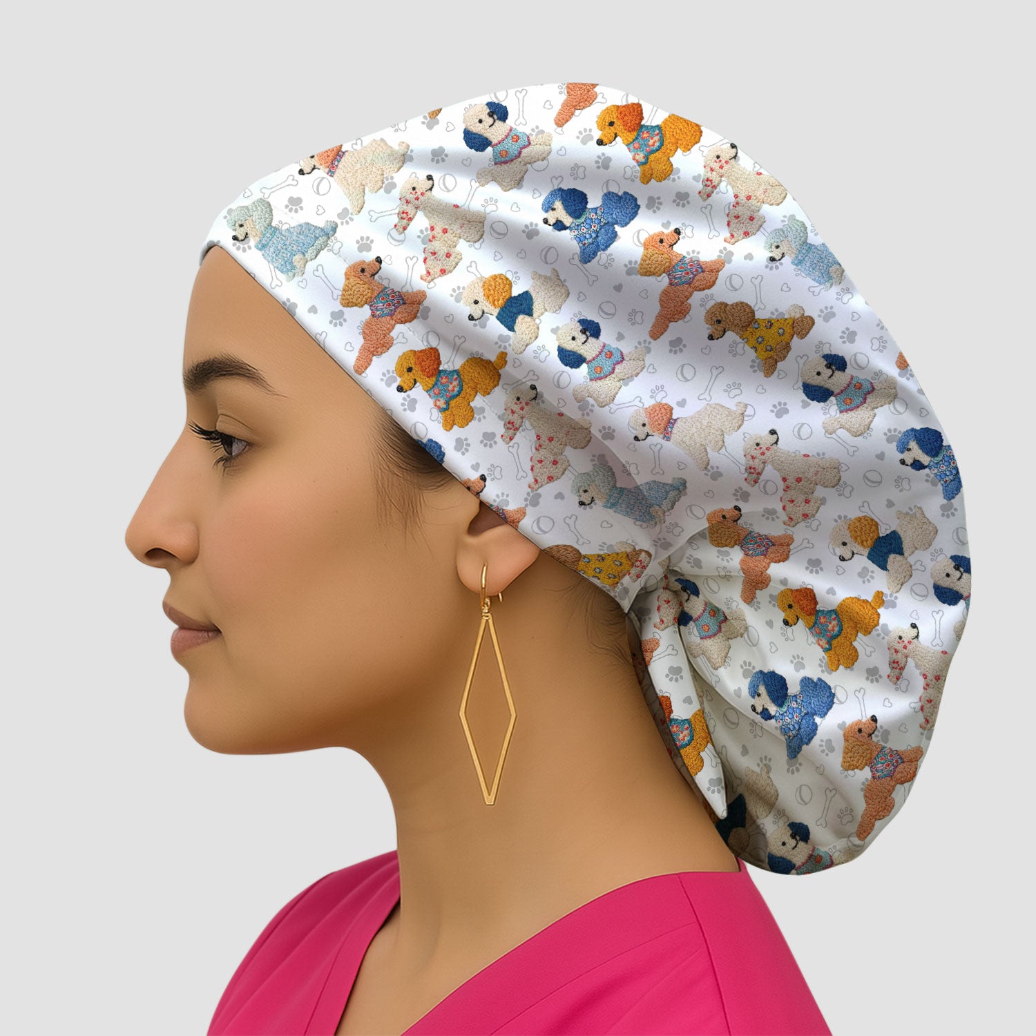 Cute Colorful Poodle Pattern Scrub Cap, Breathable Fabrics Caps Uniform