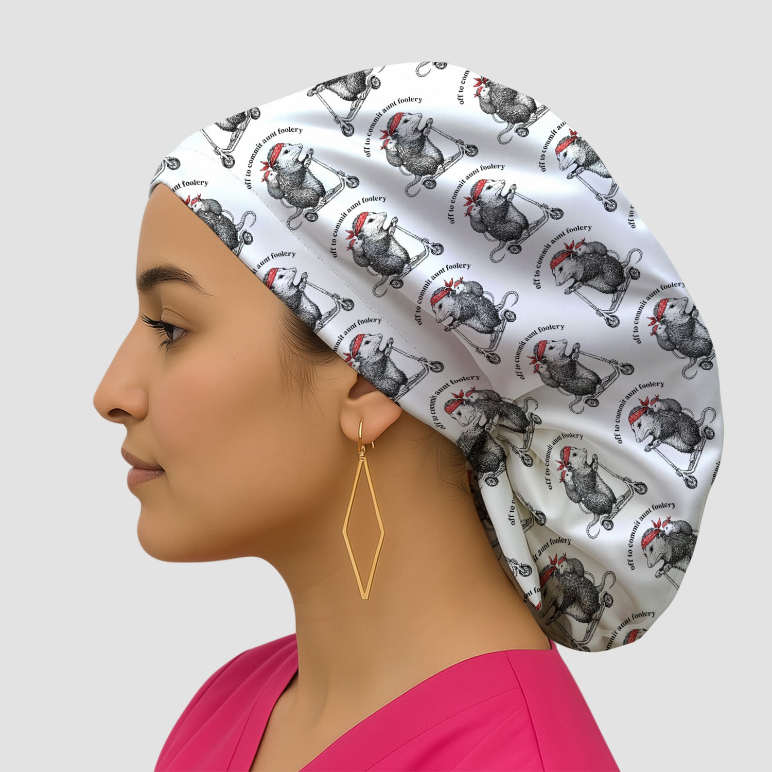 Aunt Foolery Opossum Pattern Scrub Cap, Surgical Caps for Doctors