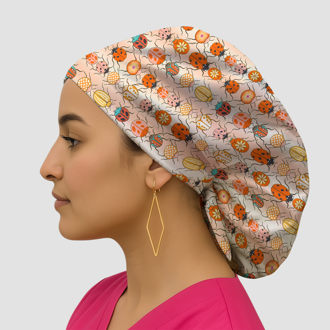 Cute Ladybug Beetle Floral Pattern Scrub Cap, Breathable Fabrics Caps Uniform