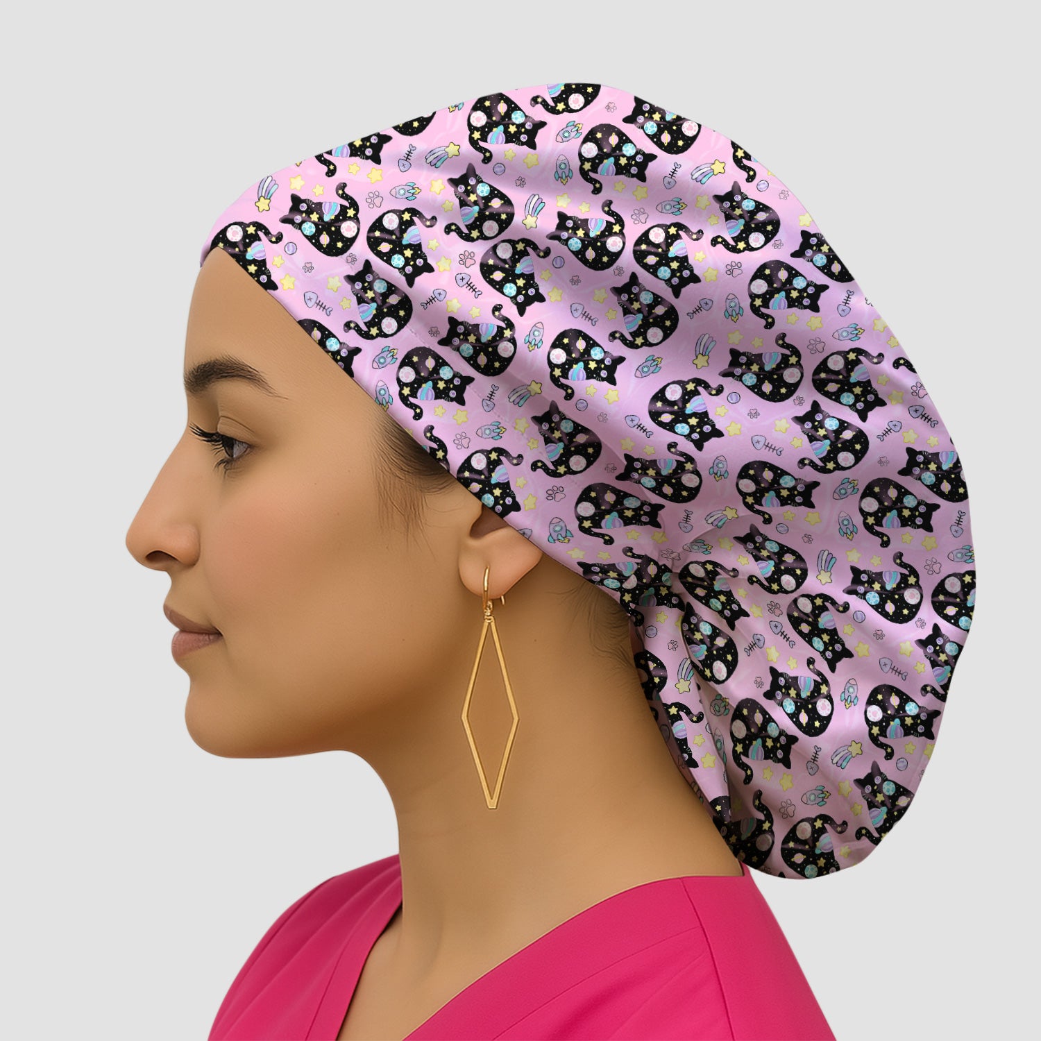 Galaxy Black Cat Space Pattern Scrub Cap, Surgical Caps for Doctors