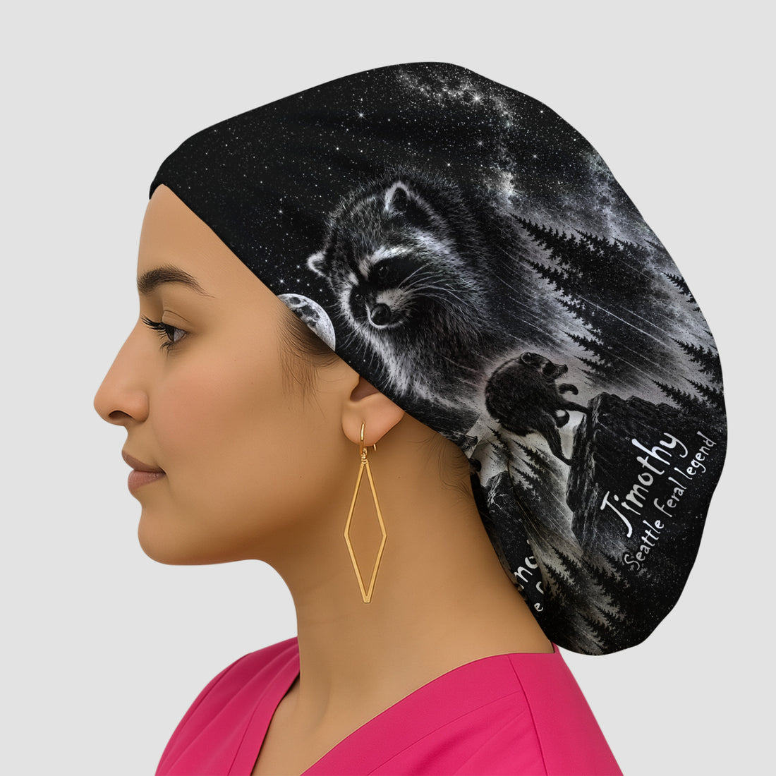 Moonlit Raccoon Forest Print Scrub Cap, Surgical Caps for Doctors