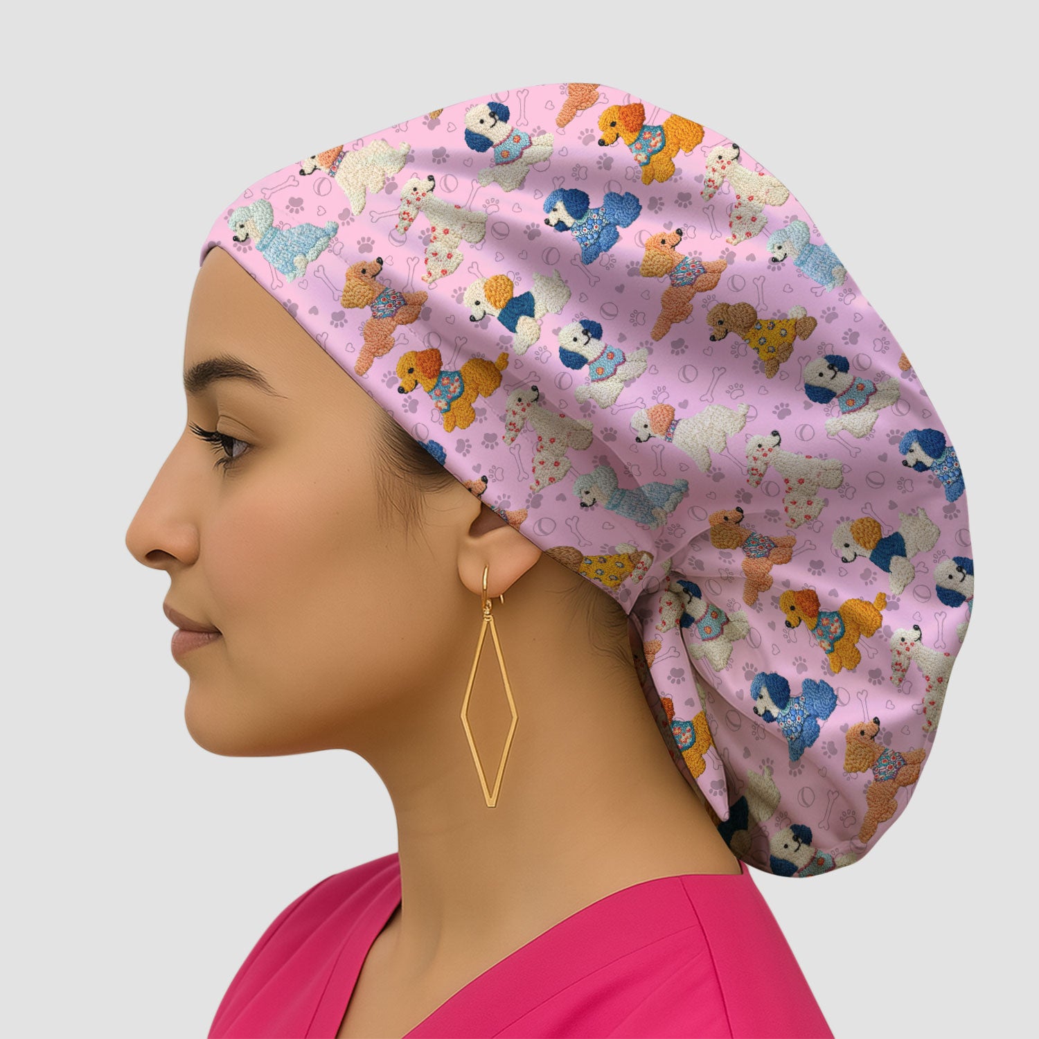 Cute Colorful Poodle Pattern Scrub Cap, Breathable Fabrics Caps Uniform