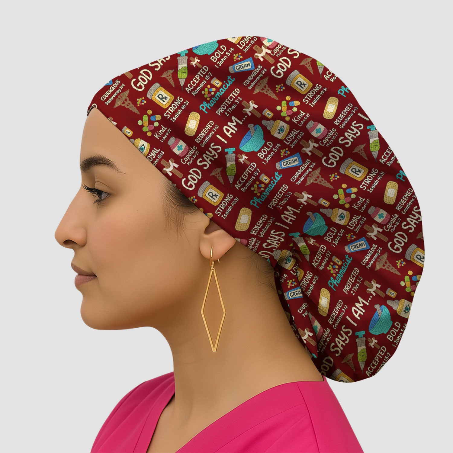 God Says I Am Pharmacist Bouffant Scrub Caps for Women - Christian Holiday Nursing Gift - Breathable Fabrics Caps Uniform