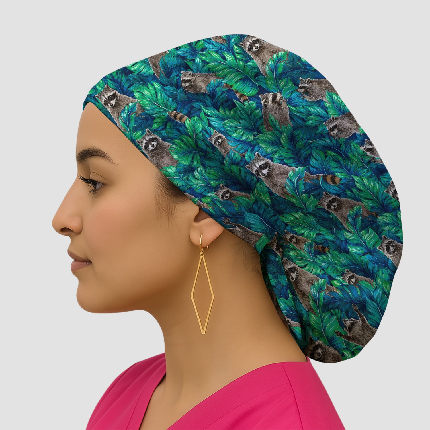 Tropical Raccoon Jungle Leaves Pattern Scrub Cap, Surgical Caps for Doctors