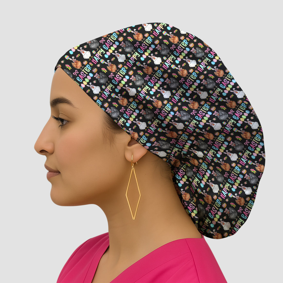 Happy Easter Bunny Eggs Pattern Caps, Bouffant Scrub Caps for Women