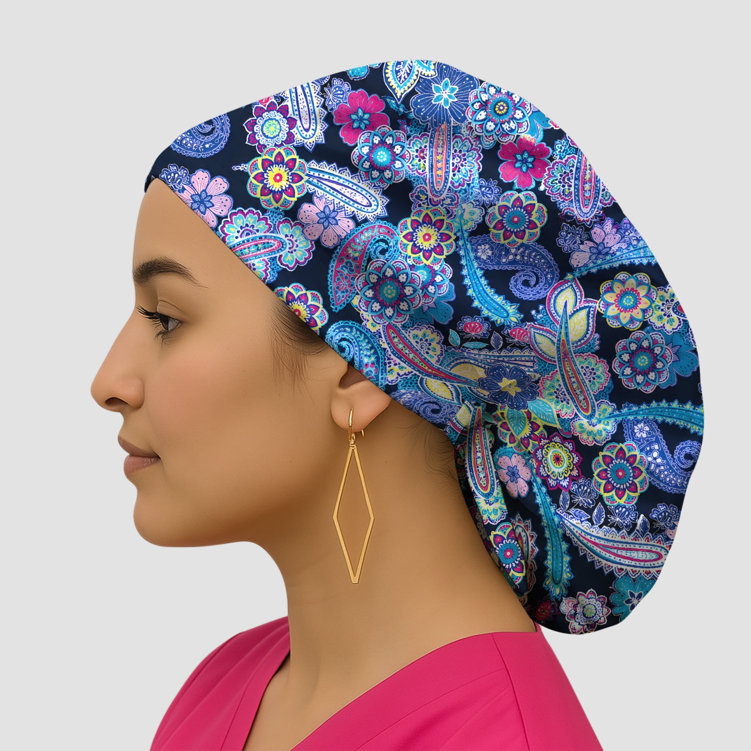 Vibrant Paisley Floral Pattern Scrub Cap, Surgical Caps for Doctors
