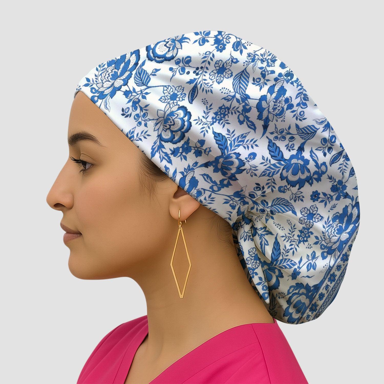 Toile De Jouy Scrub Cap For Women, Floral Pattern Nurse Hat, Comfortable Scrubs For Nursing