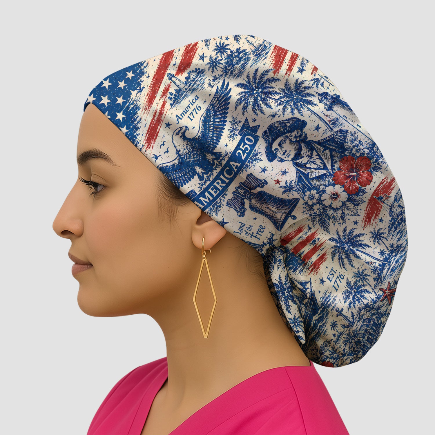 America 250 Eagle Liberty Pattern Scrub Cap, Surgical Caps for Doctors