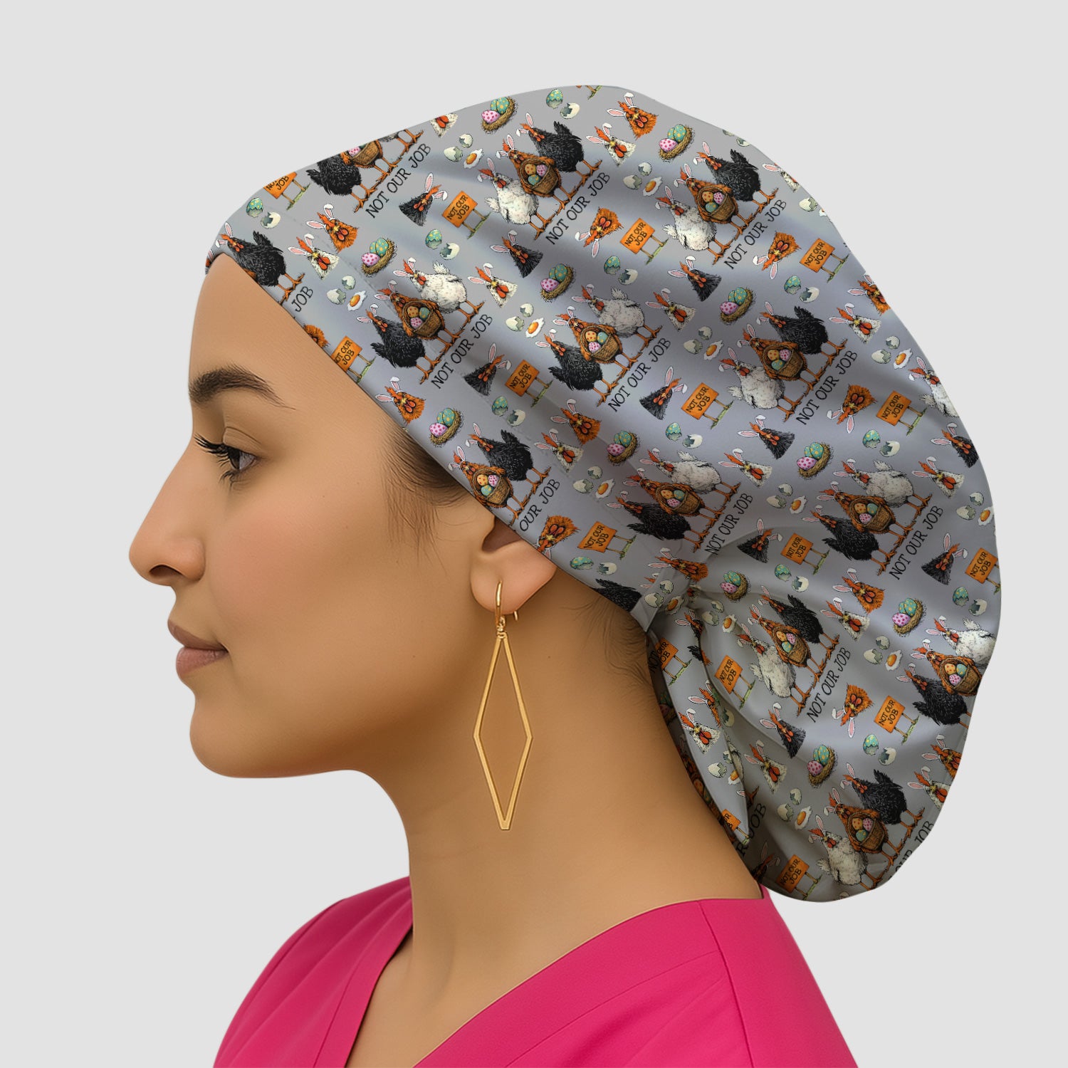 Funny Easter Chicken Humor Pattern Cap, Bouffant Scrub Caps for Women