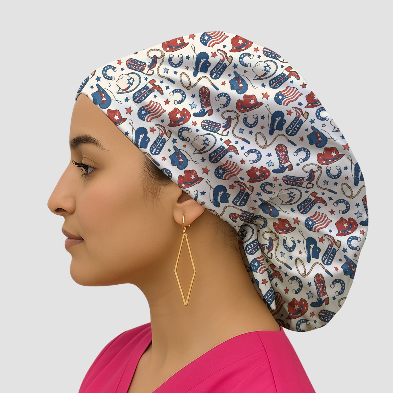 Patriotic Cowboy Boots Horseshoe Pattern Scrub Cap, Surgical Caps for Doctors
