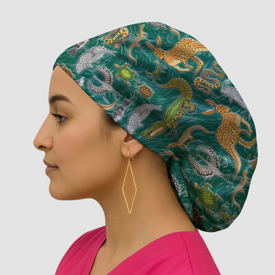 Crocodile Turtle Snake Animal Print Scrub Cap, Bouffant Surgical Caps