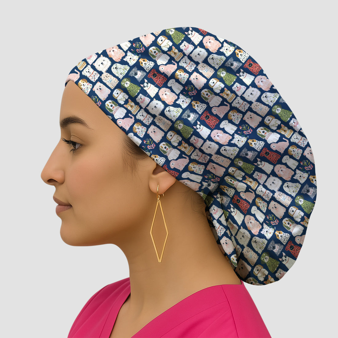 Cute Cartoon Dog Breeds Pattern Scrub Cap, Surgical Caps for Doctors