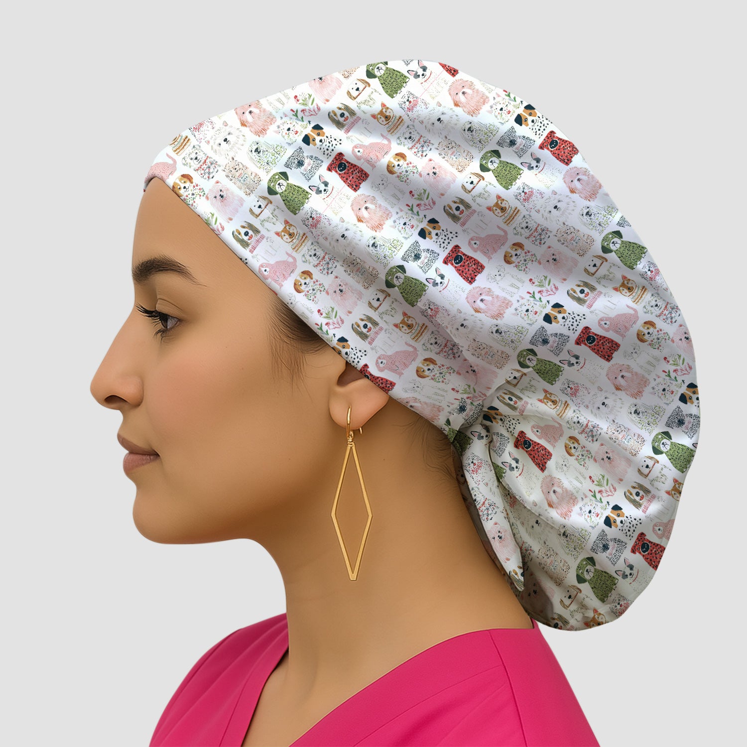 Cute Cartoon Dog Breeds Pattern Scrub Cap, Surgical Caps for Doctors