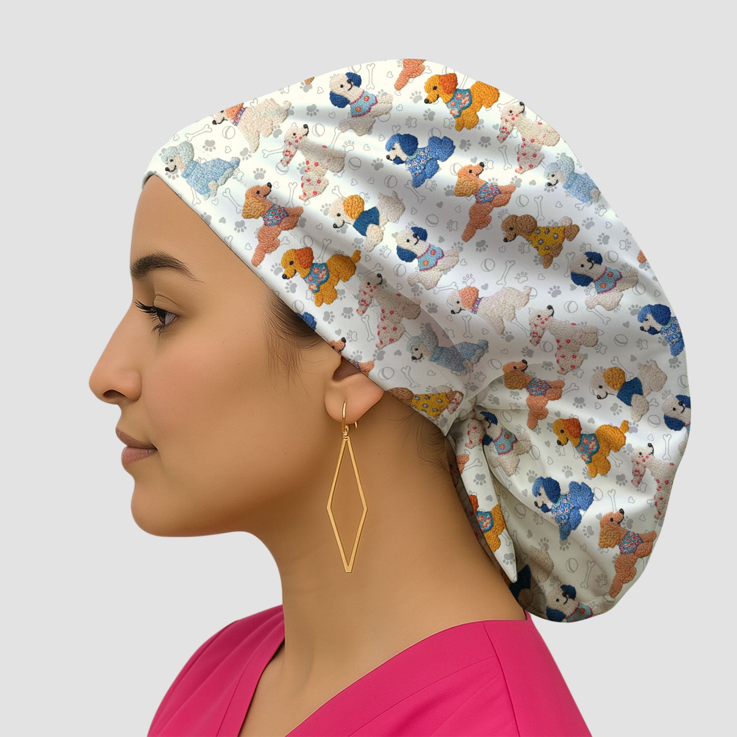 Cute Colorful Poodle Pattern Scrub Cap, Breathable Fabrics Caps Uniform