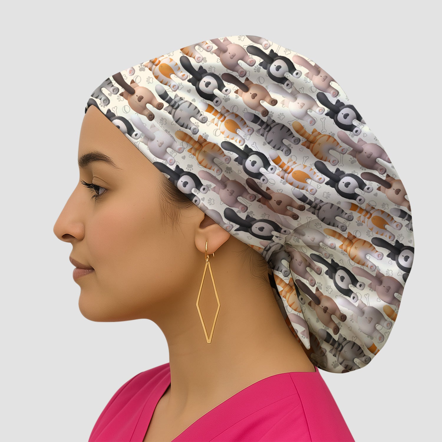 Funny Cat Butt Paw Print Pattern Cap, Bouffant Scrub Caps for Women
