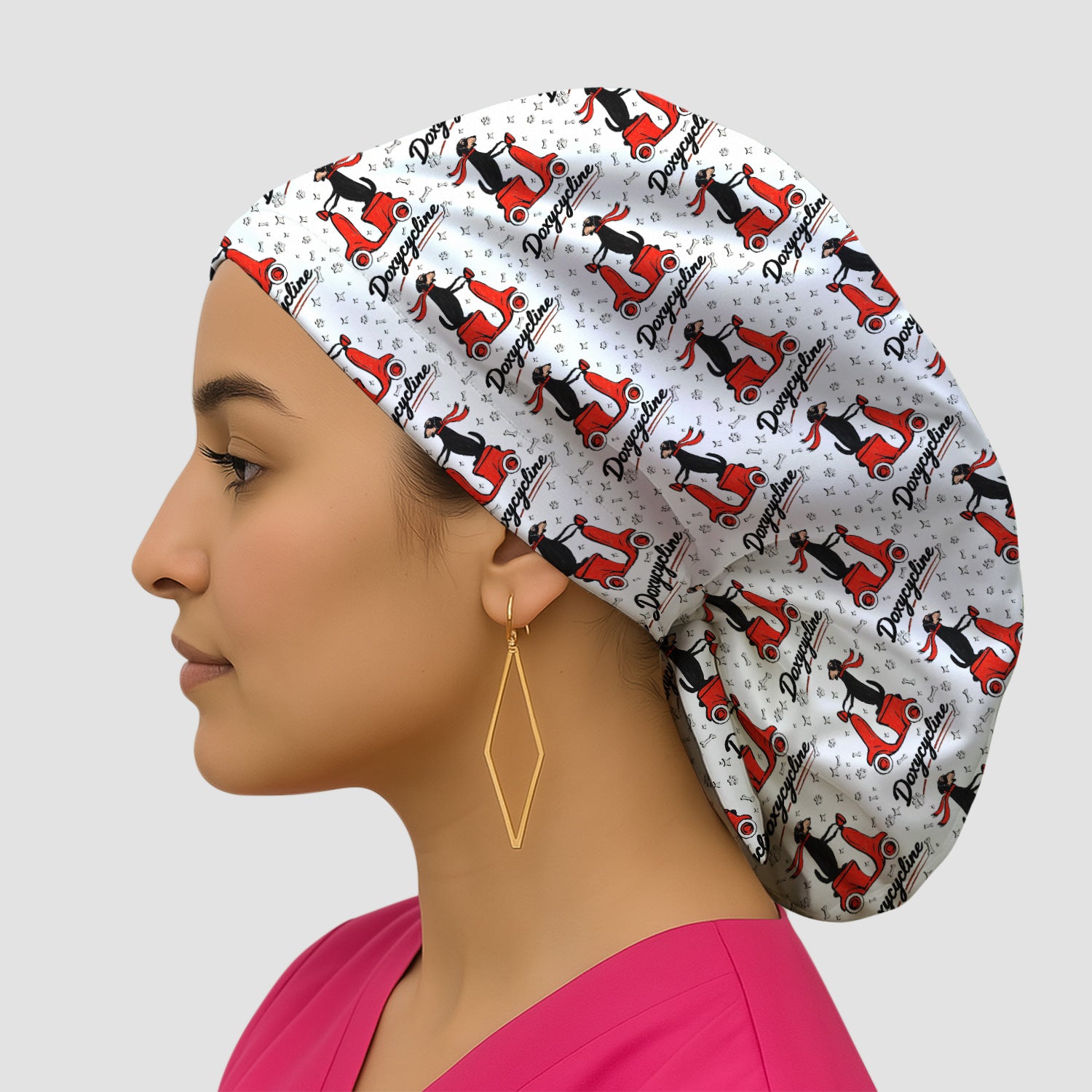 Funny Dachshund Riding Scooter Doxycycline Print Cap, Surgical Caps for Doctors