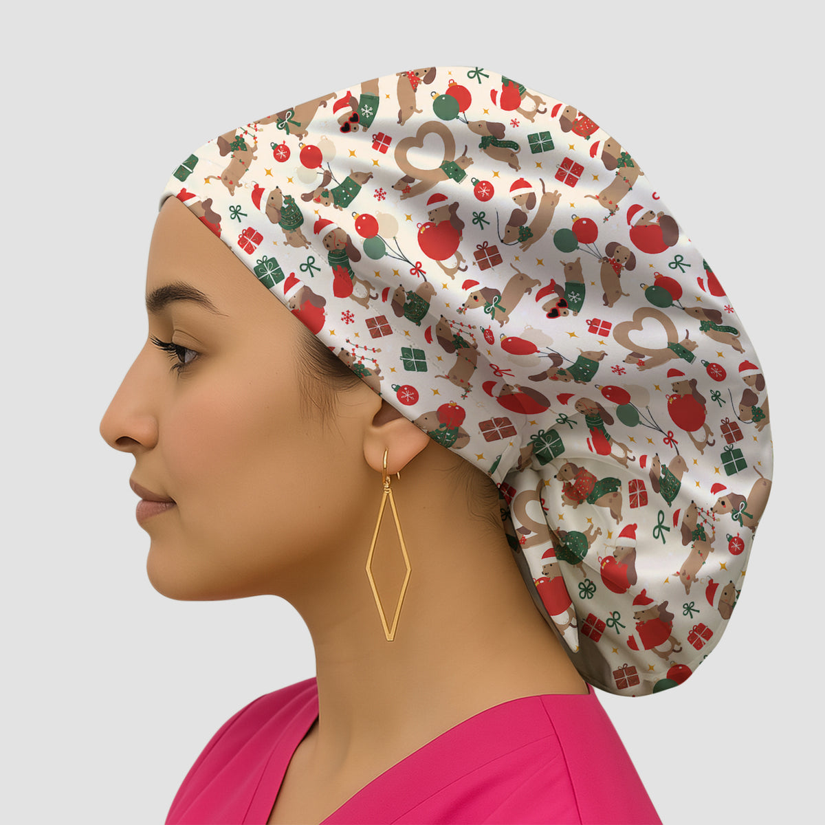 Cute Christmas Dachshund Pattern Scrub Cap, Surgical Caps for Doctors