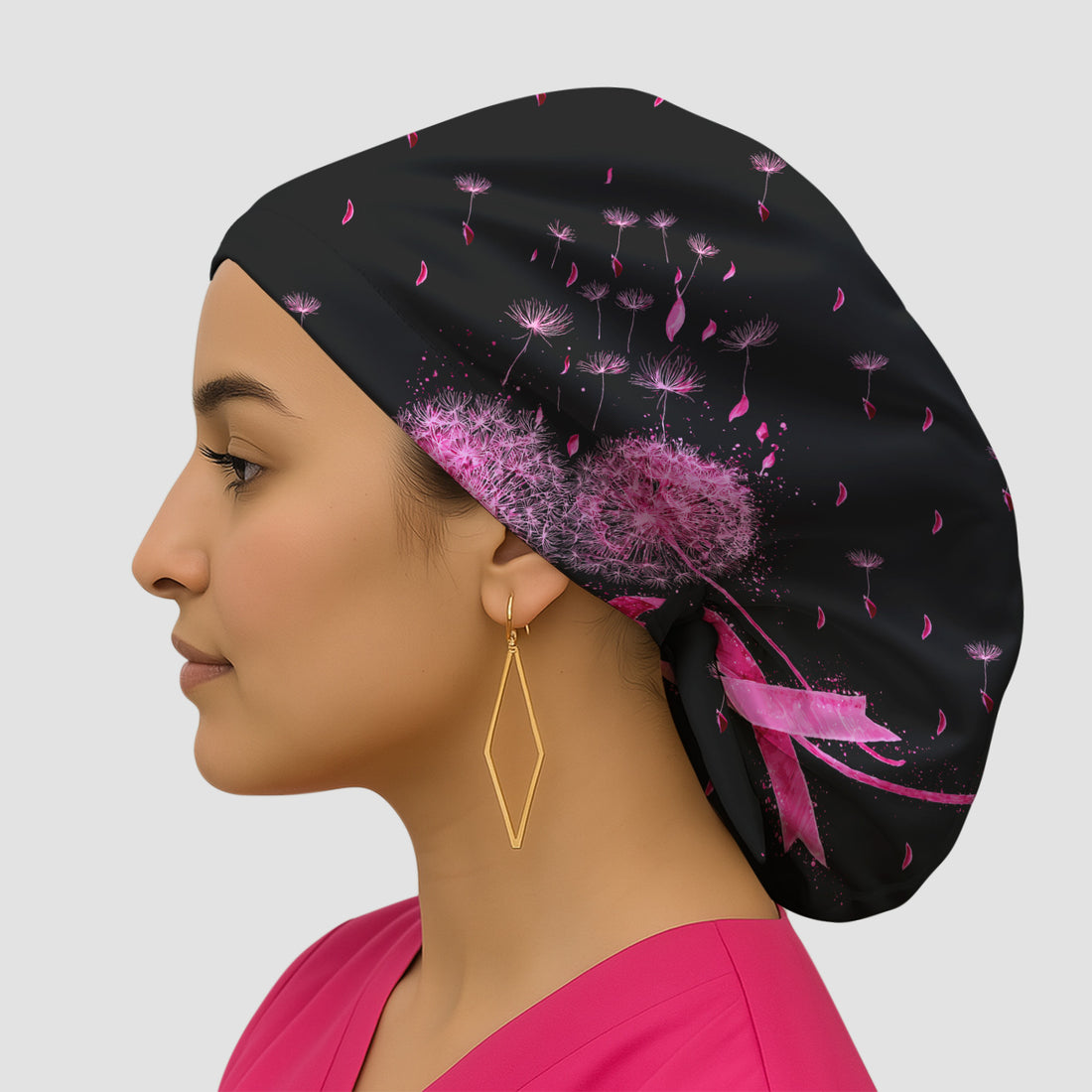 Meaningful Pink Ribbon Dandelion Scrub Cap, Surgical Caps for Doctors