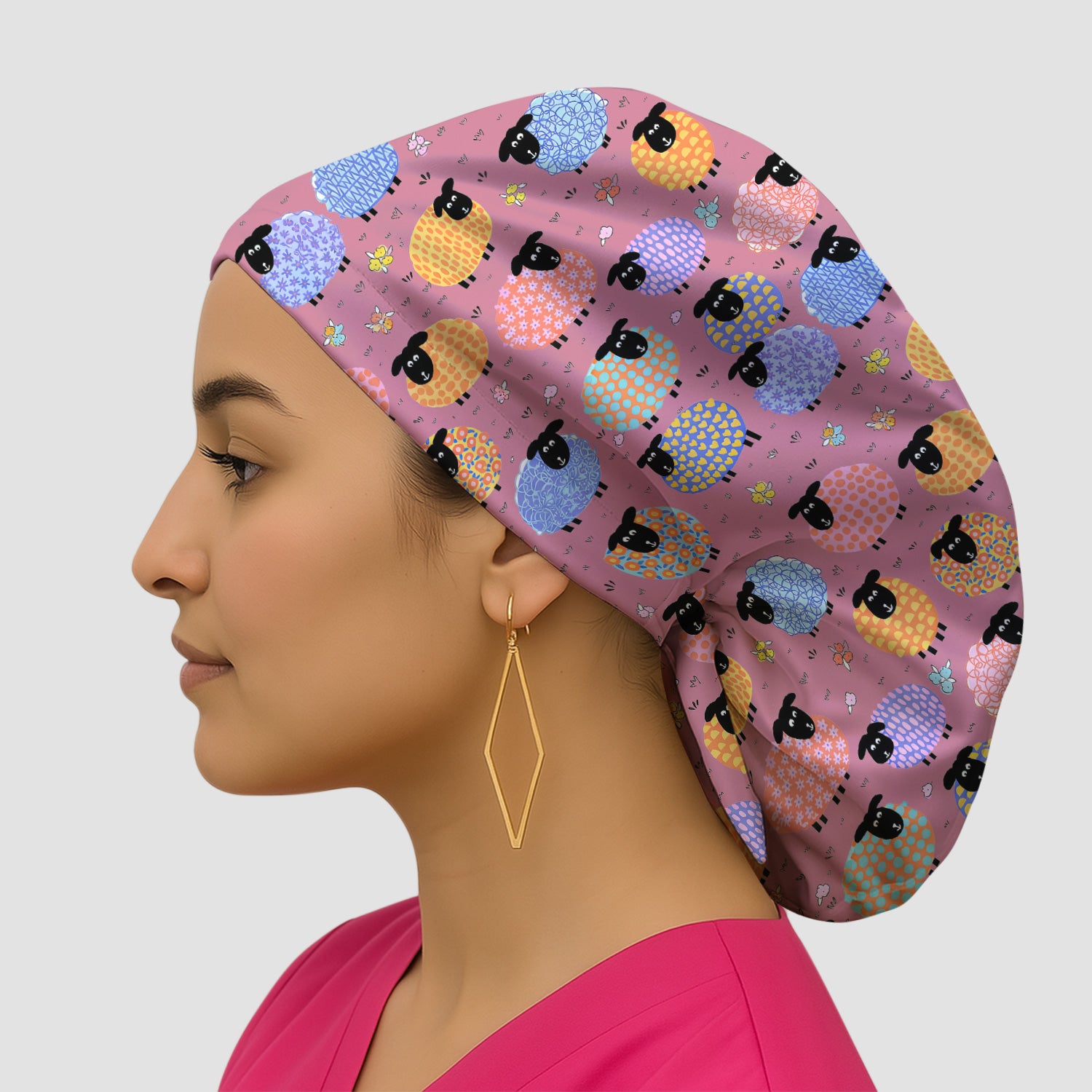 Funny Colorful Sheep Pattern Cap, Bouffant Scrub Caps for Women