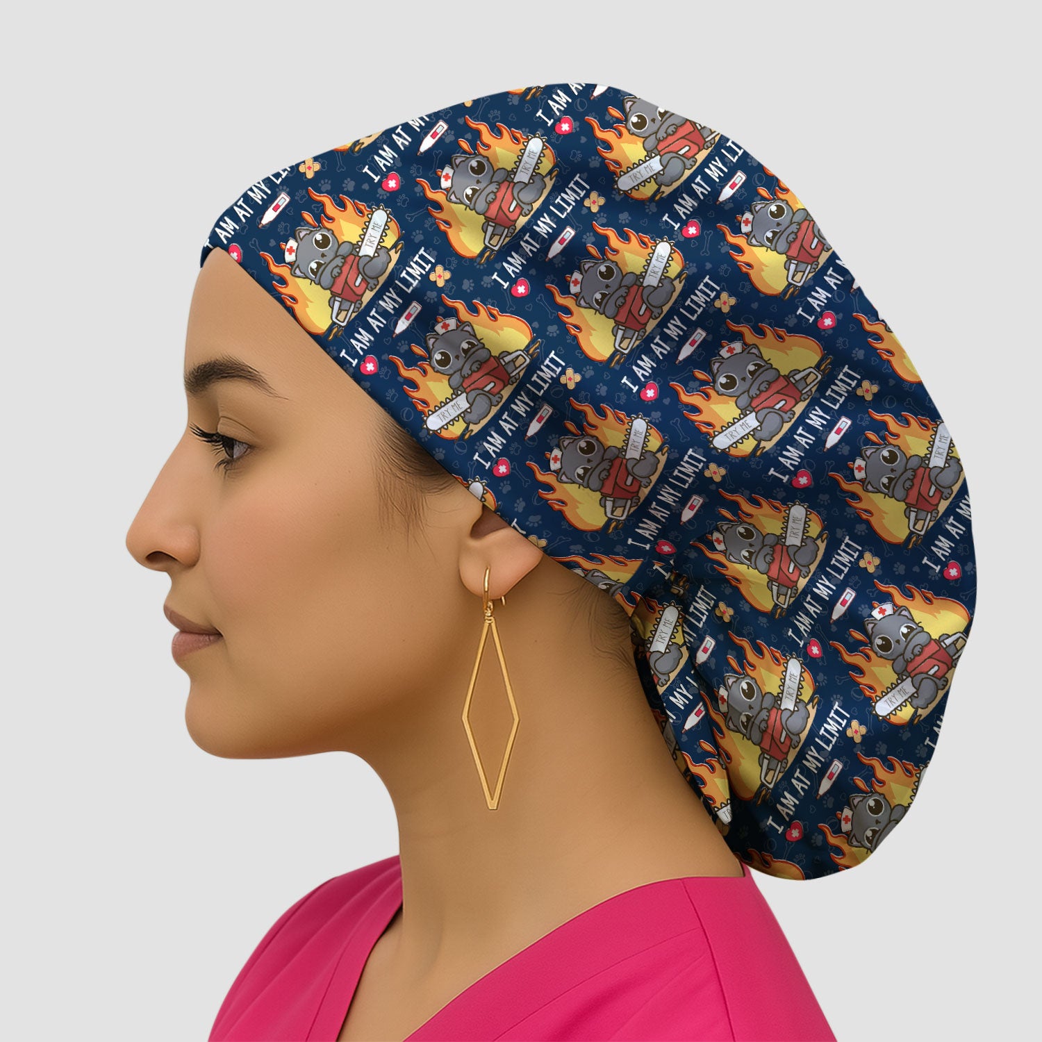 Funny Nurse Cat I Am At My Limit Cap, Bouffant Scrub Caps for Women