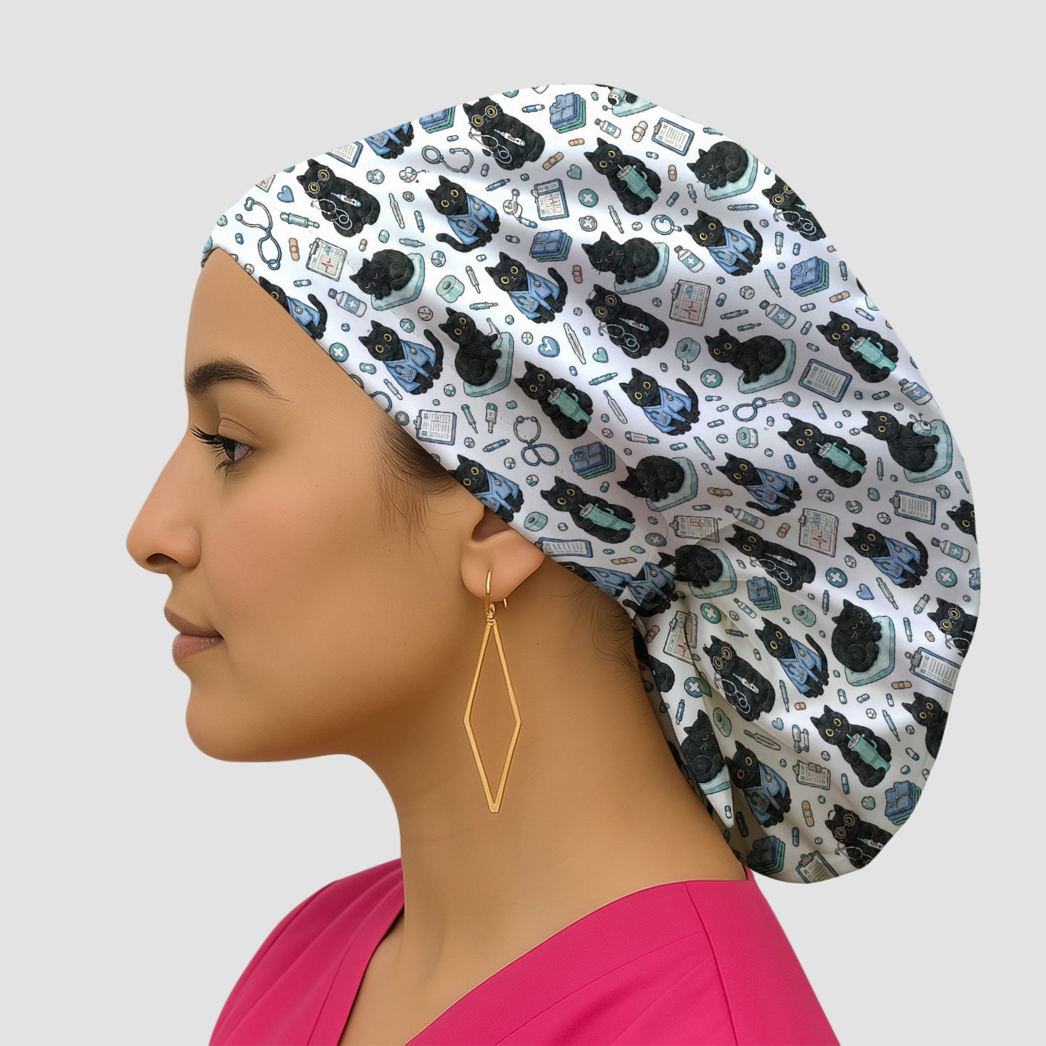 Black Cat Clinic Scrub Cap, Surgical Caps for Doctors