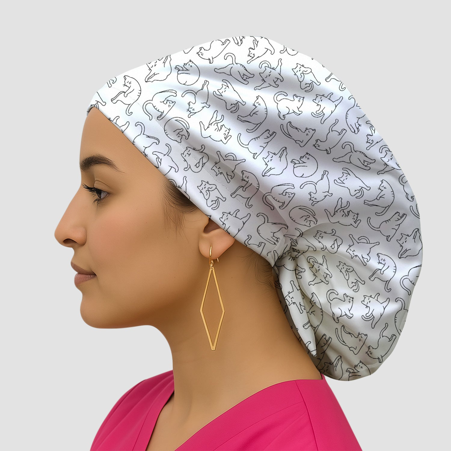 Cute Cat Outline Playing Pattern Scrub Cap, Surgical Caps for Doctors