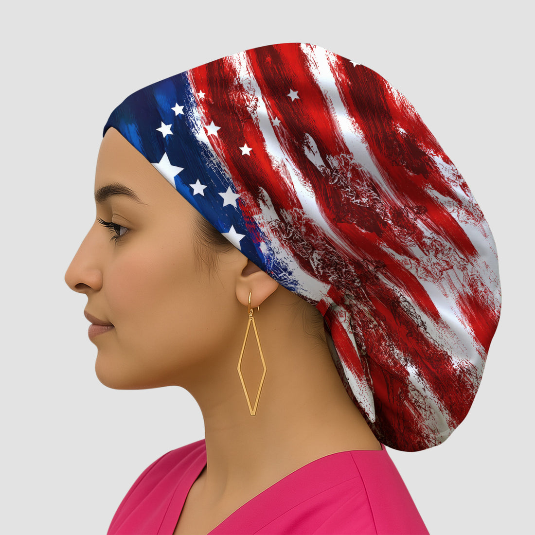 Patriotic American Flag Nurse Scrub Top for RN, CNA, Healthcare Workers, USA Medical Uniform Scrub Cap, Surgical Caps for Doctors