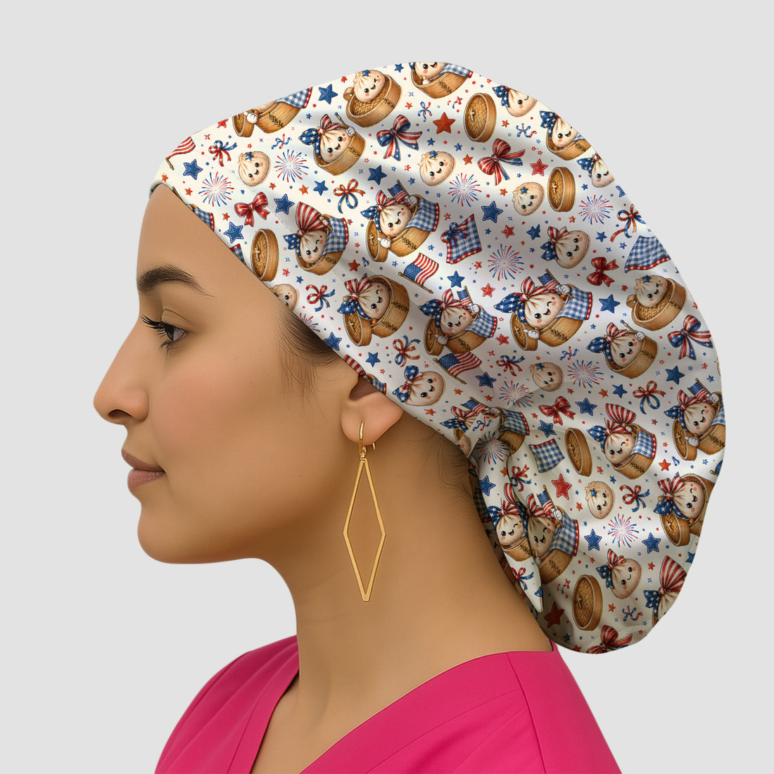 Patriotic Dumpling Nurse Pattern Scrub Cap, Surgical Caps for Doctors