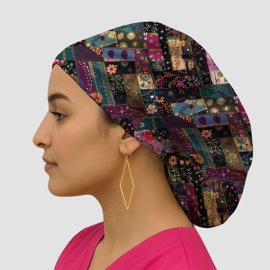 Colorful Bohemian Floral Patchwork Scrub Cap, Surgical Caps for Doctors
