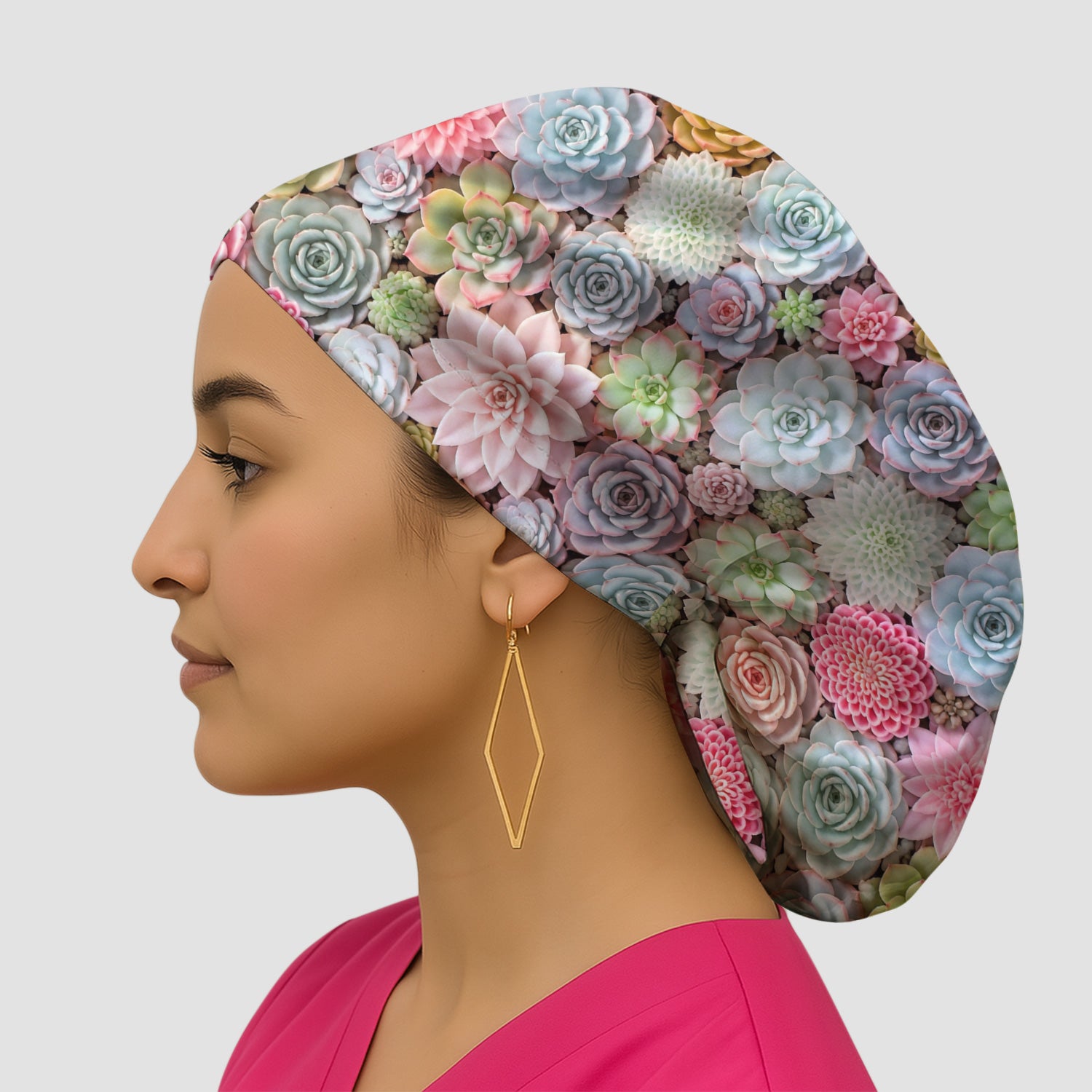 Cute Pastel Succulent Blossom Pattern Scrub Cap, Surgical Caps for Doctors