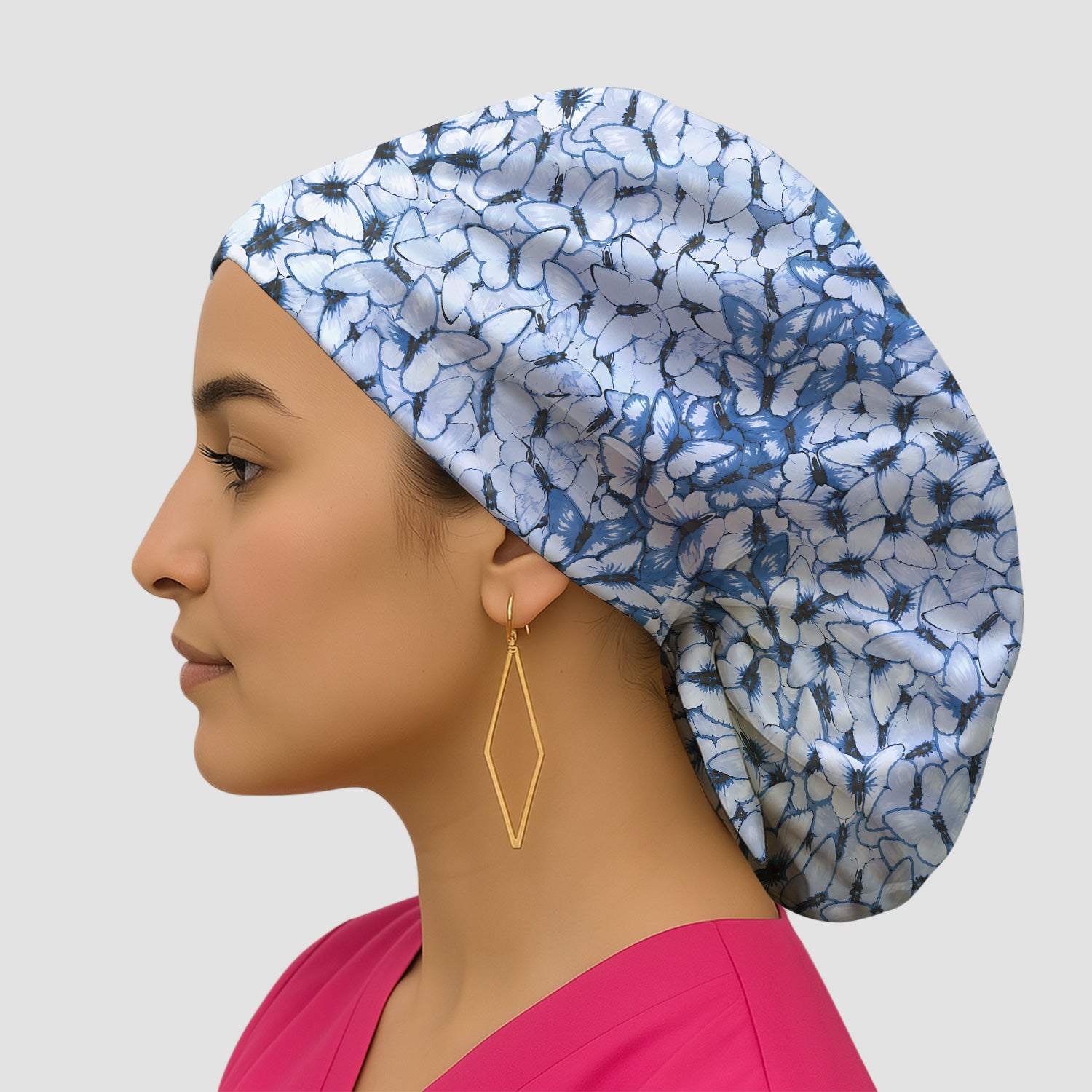 Blue Butterfly Floral Pattern Scrub Cap, Surgical Caps for Doctors