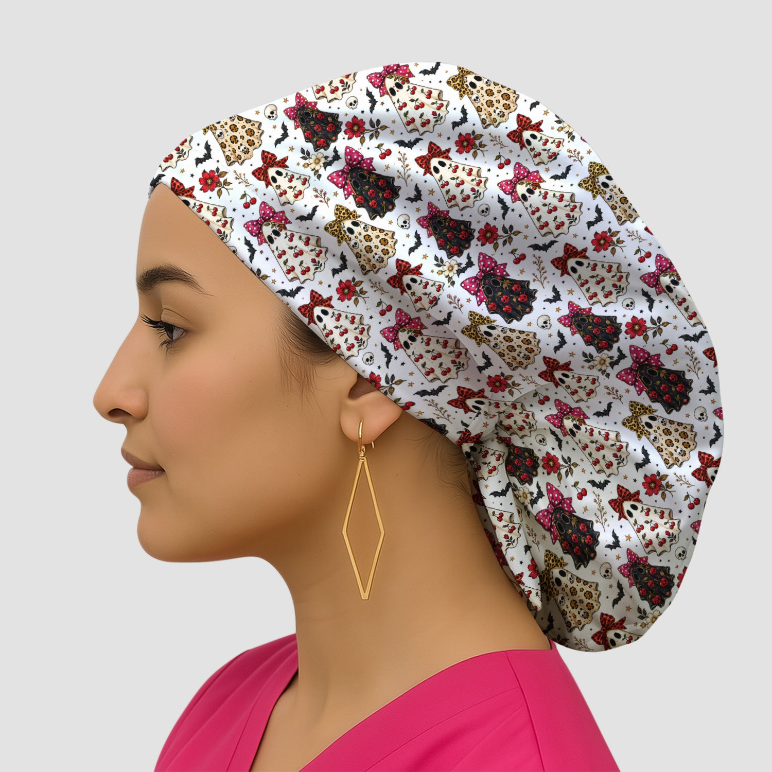 Spooky Halloween Ghost Pattern Scrub Cap, Surgical Caps for Doctors