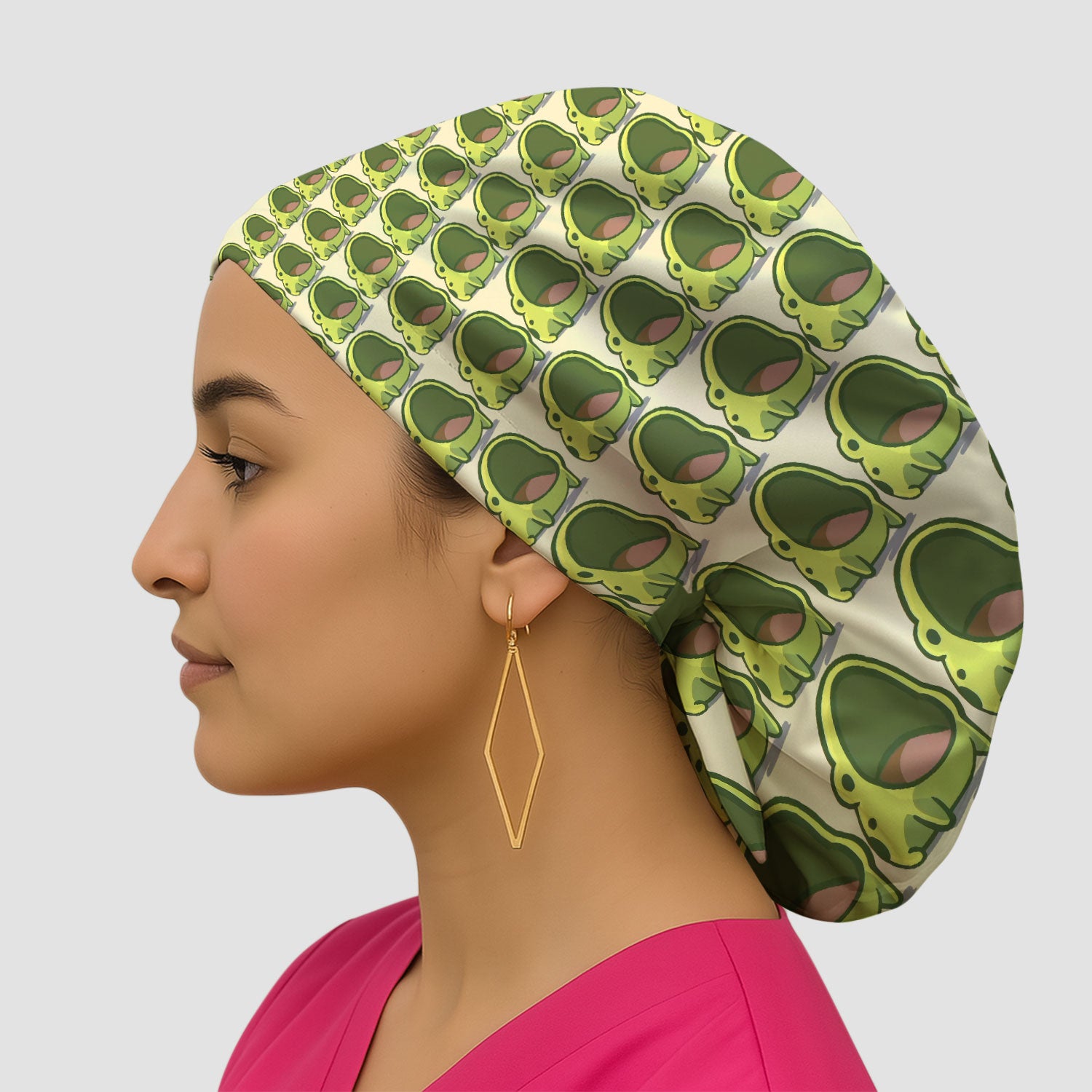 Cute Green Frog Cartoon Pattern Cap, Breathable Fabrics Caps Uniform