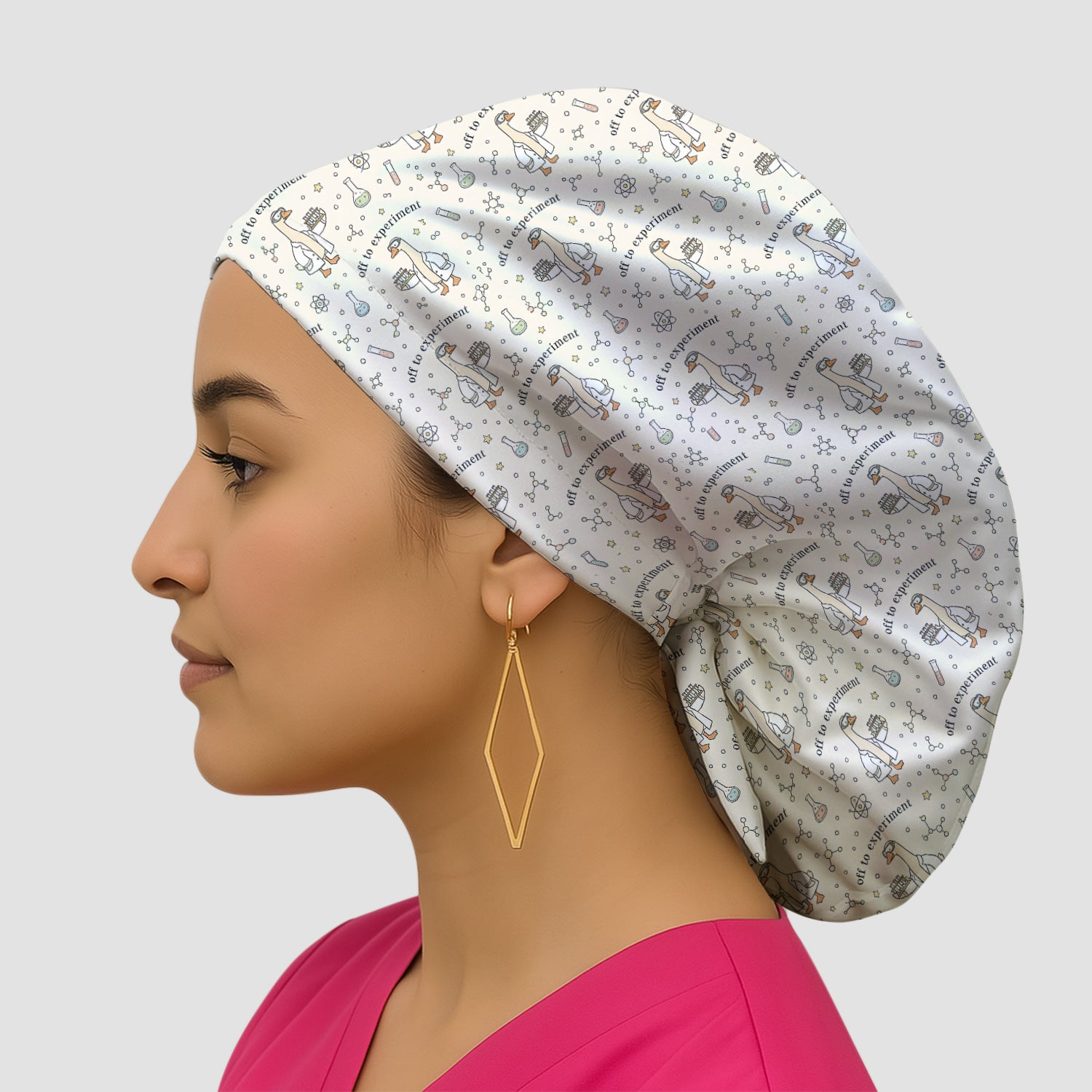Funny Off To Experiment Scientist Goose Scrub Cap, Surgical Caps for Doctors