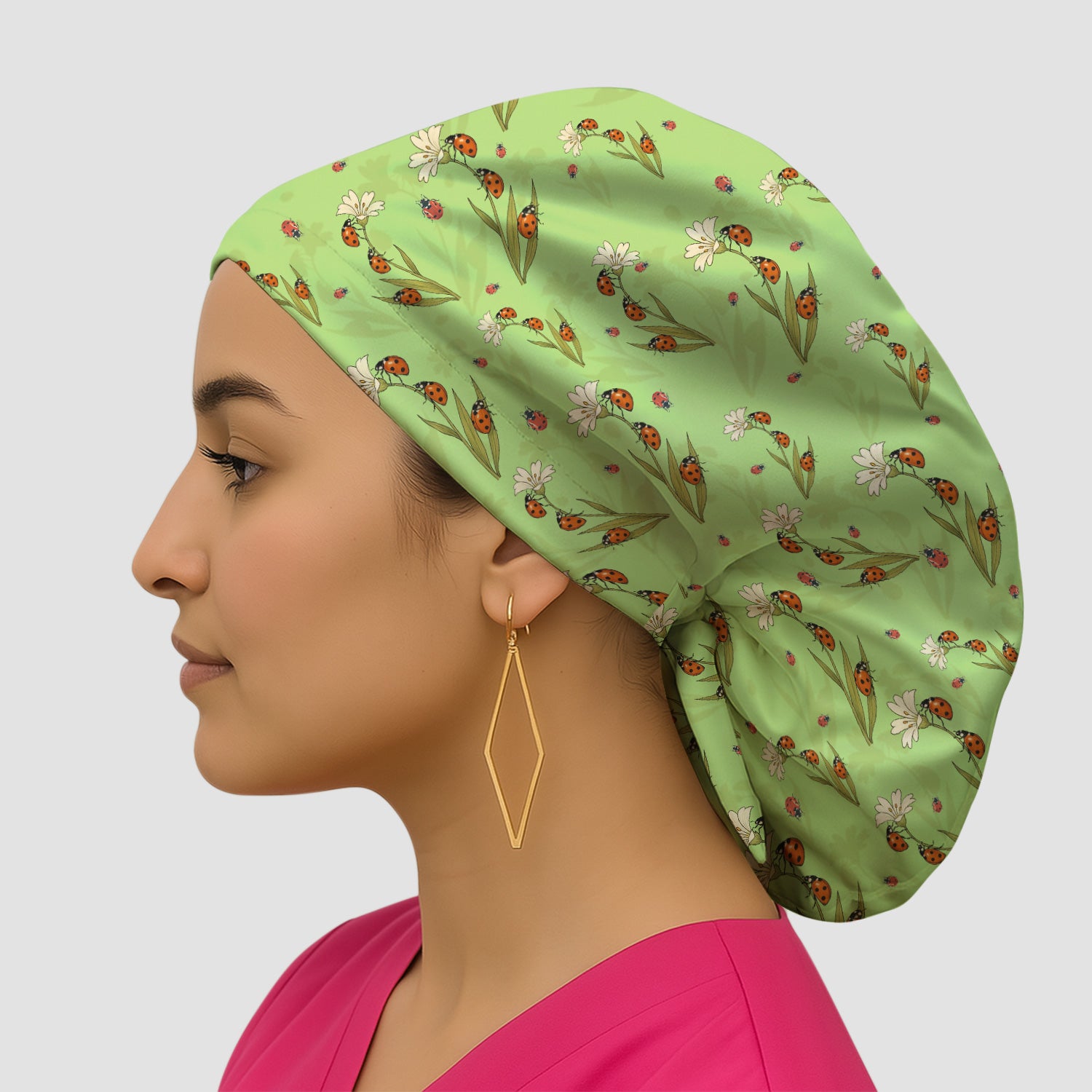 Fresh Daisy Ladybug Garden Pattern Cap, Bouffant Scrub Caps for Women