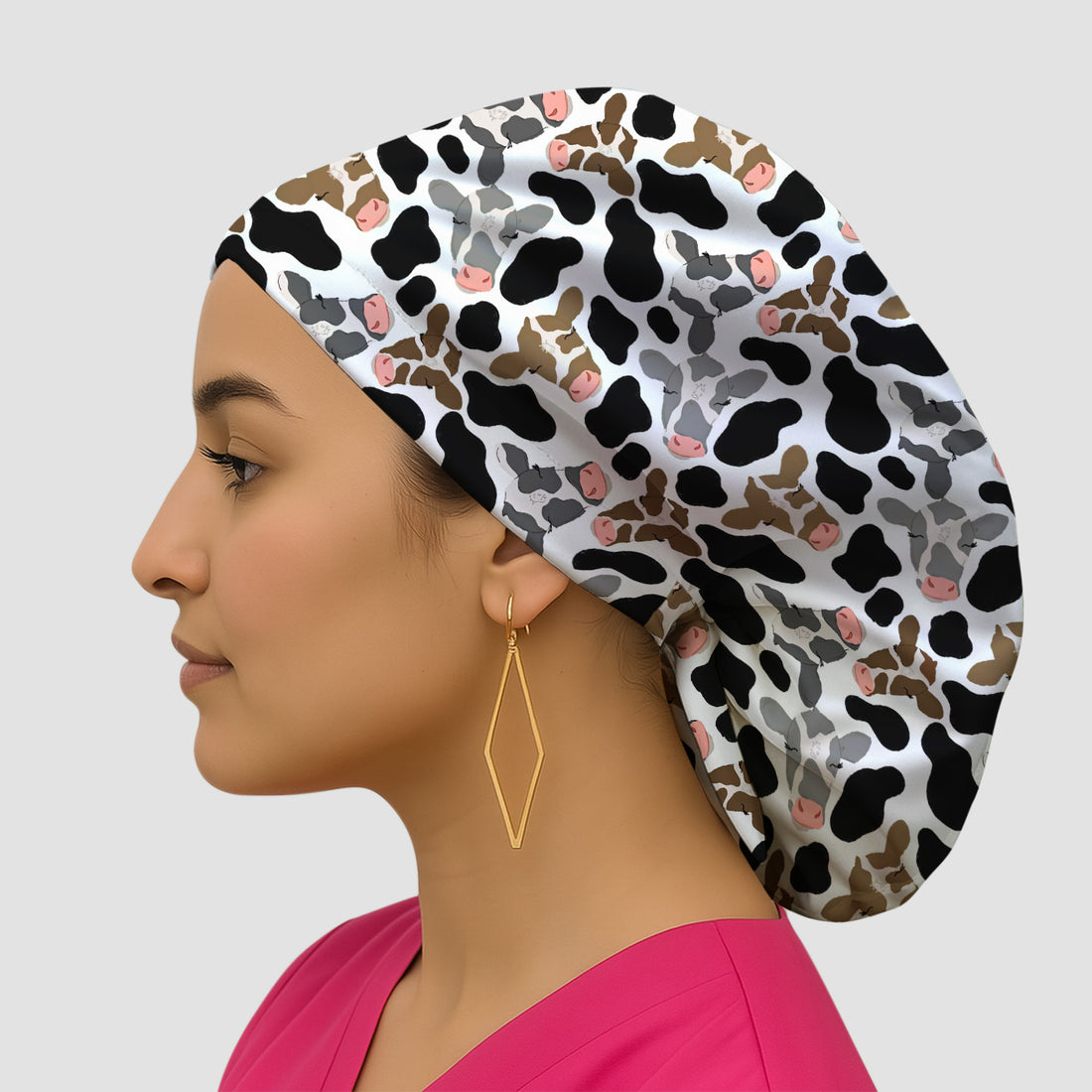 Cute Cow Face Black White Pattern Nurse Scrub Cap, Surgical Caps for Doctors