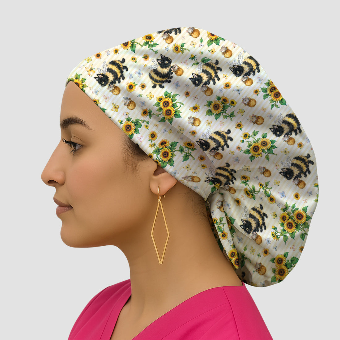 Cute Bumblebee Cat Sunflower Pattern Scrub Cap, Surgical Caps for Doctors