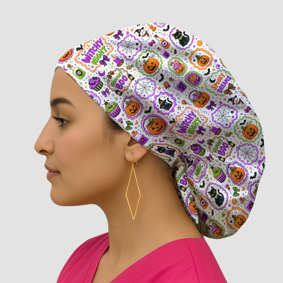 Witchy Halloween Magic And Pumpkins Scrub Cap, Surgical Caps for Doctors