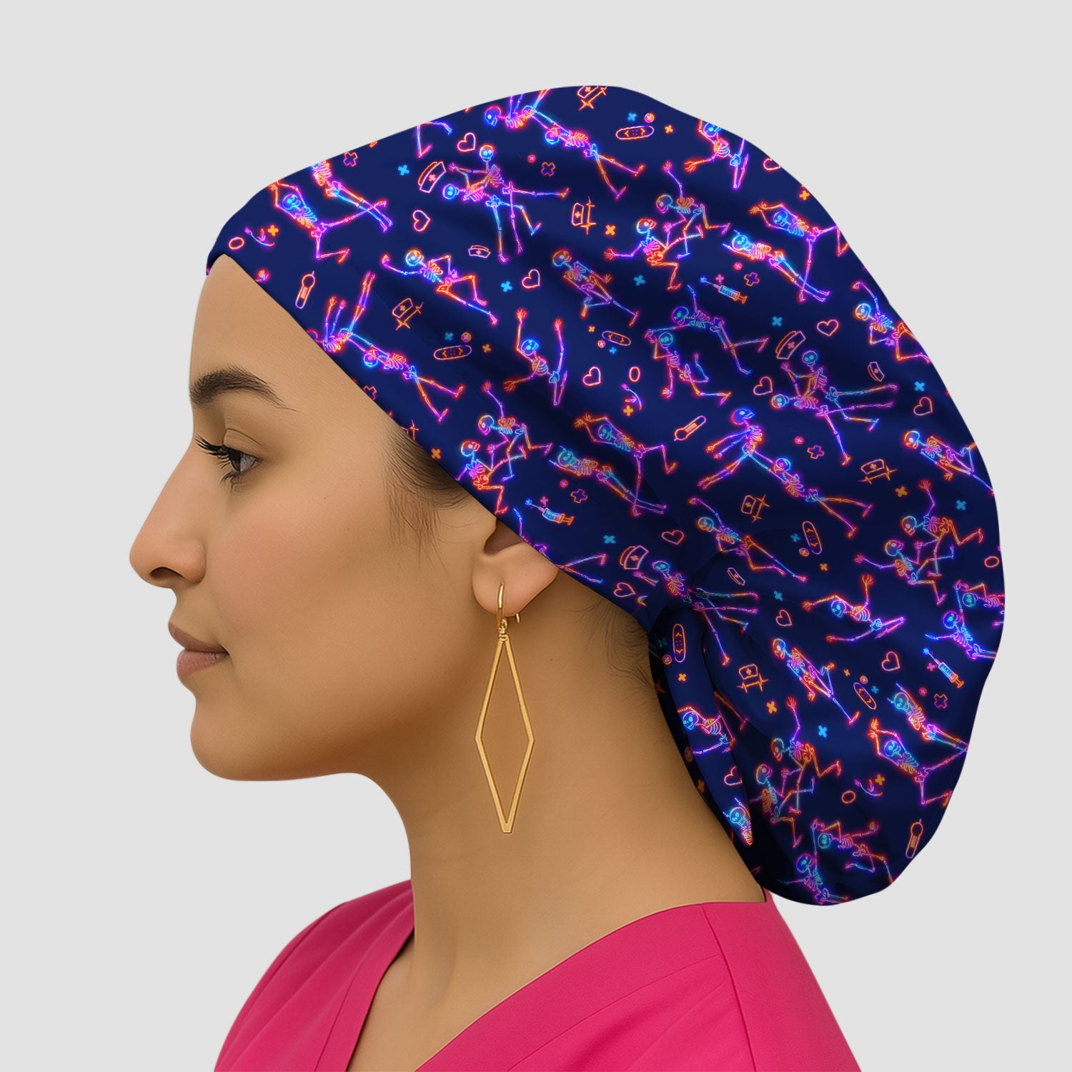 Neon Dancing Skeleton Medical Pattern Cap, Bouffant Scrub Caps for Women