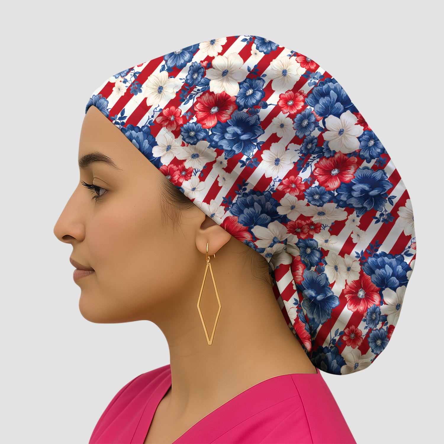 Patriotic Floral Nurse for RN & CNA, American Flag Healthcare Workers Medical Uniform Scrub Cap, Surgical Caps for Doctors