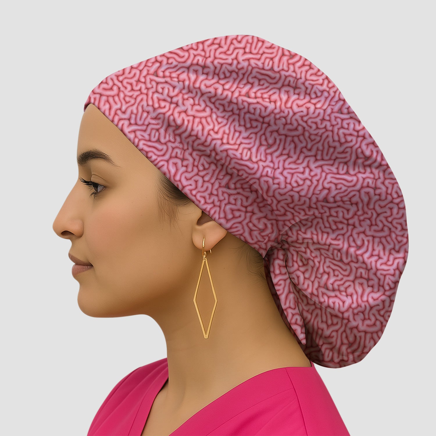 Pink Brain Anatomy Pattern Caps, Bouffant Scrub Caps for Women