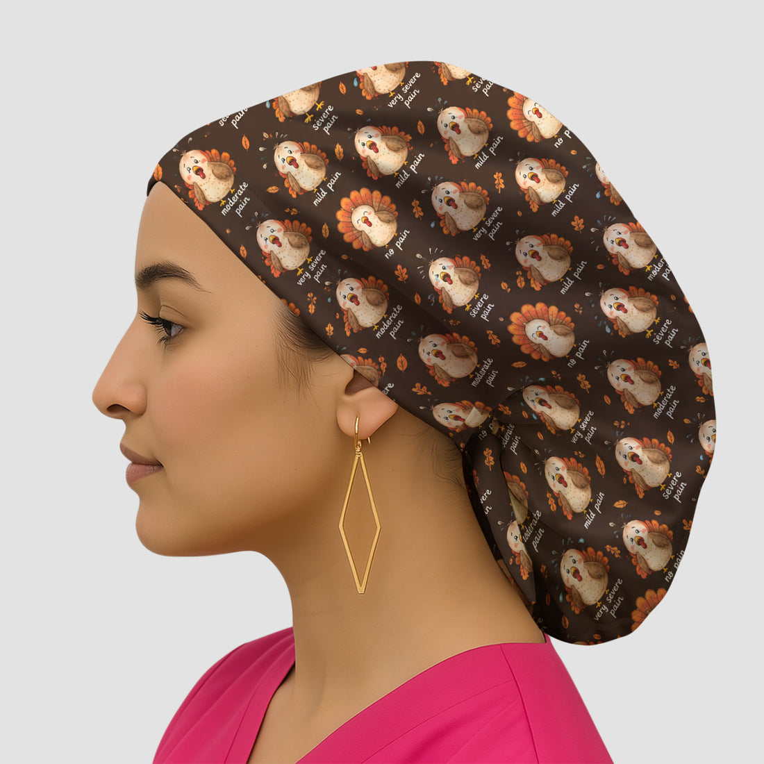 Funny Thanksgiving Turkey Pain Scale Pattern Scrub Cap, Surgical Caps for Nicu Nurses